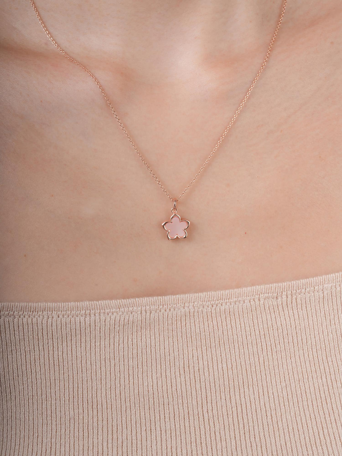 Mother of Pearl Sakura Necklace 18K Rose Gold (4) – Mondays Made Flower & Birthstone Jewelry Singapore
