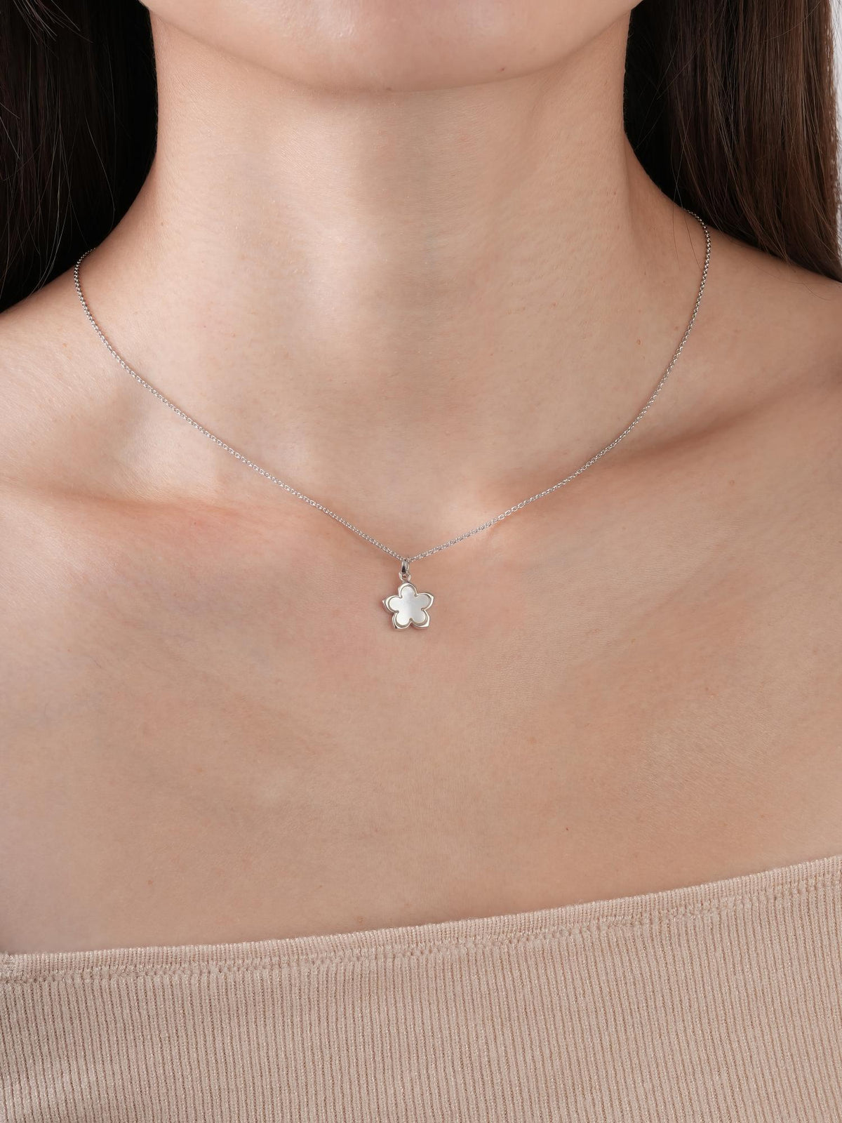 Mother of Pearl Sakura Necklace S925 Silver Rhodium (2) – Mondays Made Flower & Birthstone Jewelry Singapore