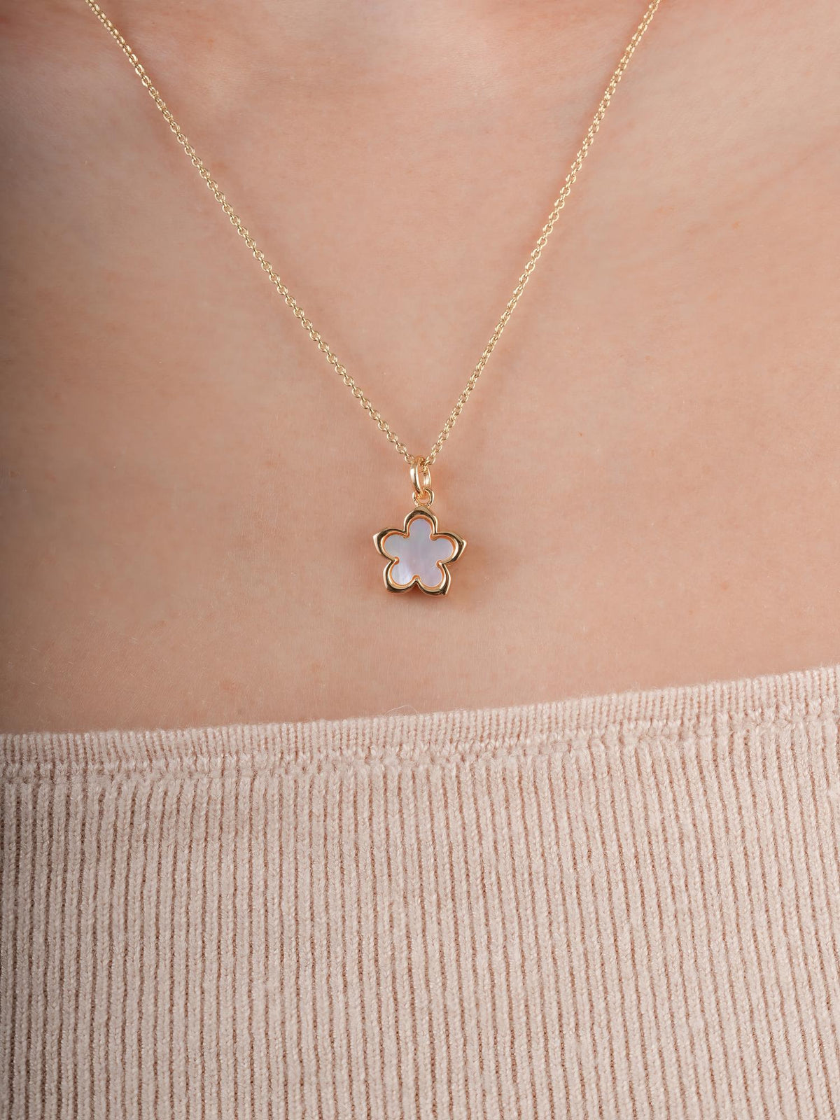Mother of Pearl Sakura Necklace 18K Gold (2) – Mondays Made Flower & Birthstone Jewelry Singapore