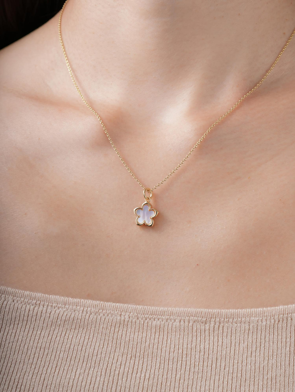 Mother of Pearl Sakura Necklace 18K Gold (4) – Mondays Made Flower & Birthstone Jewelry Singapore