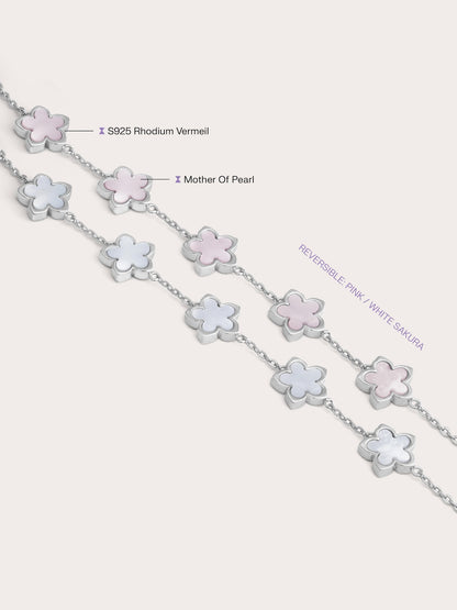 Mother of Pearl Sakura Reversible Bracelet S925 Silver Rhodium (1) – Mondays Made Flower & Birthstone Jewelry Singapore