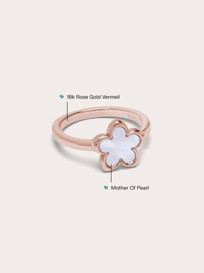 Mother of Pearl Sakura Ring 18K Rose Gold Side – Mondays Made Flower & Birthstone Jewelry Singapore