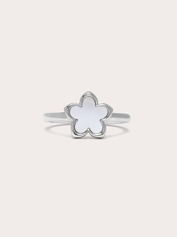Mother of Pearl Sakura Ring S925 Silver Rhodium (1) – Mondays Made Flower & Birthstone Jewelry Singapore