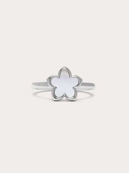 Mother of Pearl Sakura Ring S925 Silver Rhodium (1) – Mondays Made Flower & Birthstone Jewelry Singapore