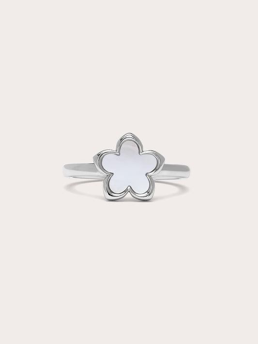 Mother of Pearl Sakura Ring S925 Silver Rhodium (1) – Mondays Made Flower & Birthstone Jewelry Singapore