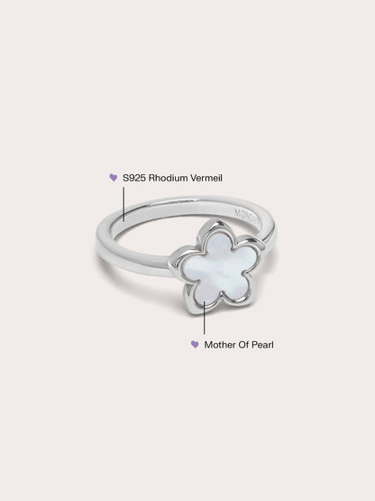 Mother of Pearl Sakura Ring S925 Silver Rhodium Side – Mondays Made Flower & Birthstone Jewelry Singapore