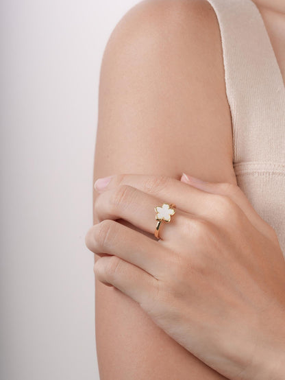Mother of Pearl Sakura Ring 18K Gold (3) – Mondays Made Flower & Birthstone Jewelry Singapore