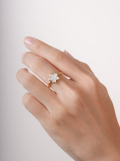 Mother of Pearl Sakura Ring 18K Gold (2) – Mondays Made Flower & Birthstone Jewelry Singapore