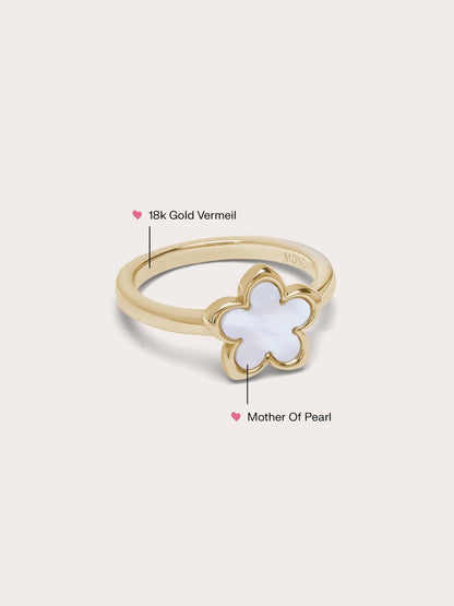 Mother of Pearl Sakura Ring 18K Gold Side – Mondays Made Flower & Birthstone Jewelry Singapore