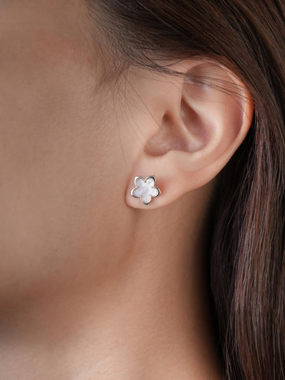 Mother of Pearl Sakura Stud Earrings S925 Silver Rhodium (3) – Mondays Made Flower & Birthstone Jewelry Singapore