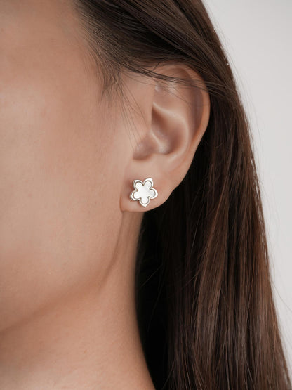 Mother of Pearl Sakura Stud Earrings S925 Silver Rhodium (1) – Mondays Made Flower & Birthstone Jewelry Singapore