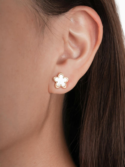 Mother of Pearl Sakura Stud Earrings 18K Gold (1) – Mondays Made Flower & Birthstone Jewelry Singapore