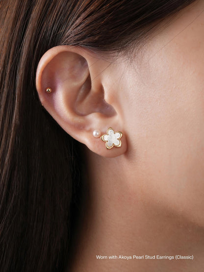 Mother of Pearl Sakura Stud Earrings 18K Gold (2) – Mondays Made Flower & Birthstone Jewelry Singapore