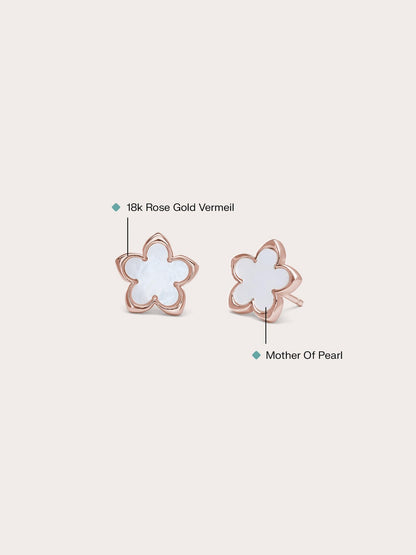Mother of Pearl Sakura Studs 18K Rose Gold Side – Mondays Made Flower & Birthstone Jewelry Singapore