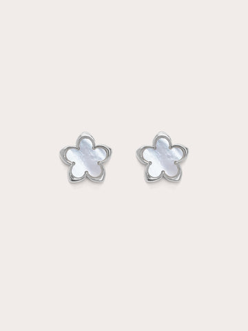 Mother of Pearl Sakura Studs S925 Silver Rhodium – Mondays Made Flower & Birthstone Jewelry Singapore