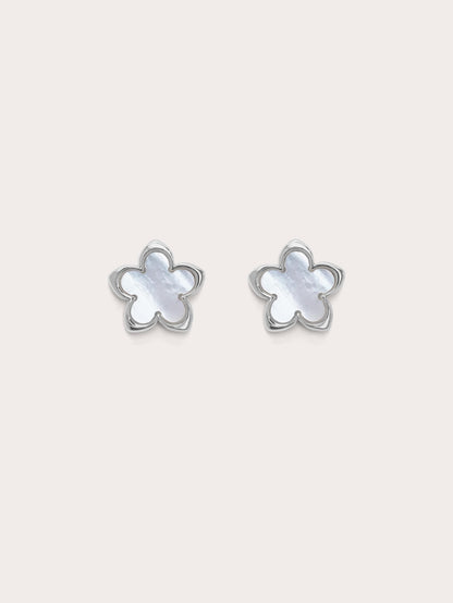 Mother of Pearl Sakura Studs S925 Silver Rhodium – Mondays Made Flower & Birthstone Jewelry Singapore