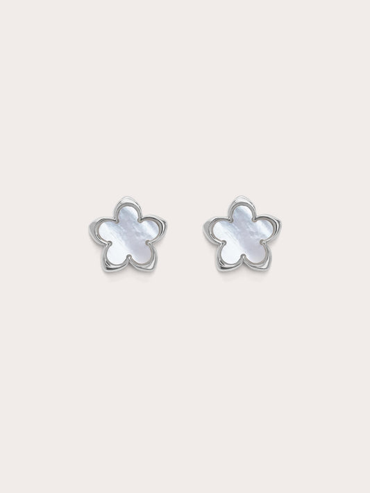 Mother of Pearl Sakura Studs S925 Silver Rhodium – Mondays Made Flower & Birthstone Jewelry Singapore