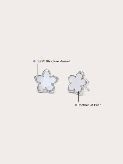 Mother of Pearl Sakura Studs S925 Silver Rhodium Side – Mondays Made Flower & Birthstone Jewelry Singapore