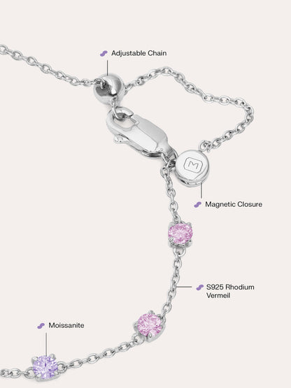 Mth Lilac Moissanite Bracelet S925 Silver Rhodium Close Up – Mondays Made Flower & Birthstone Jewelry Singapore