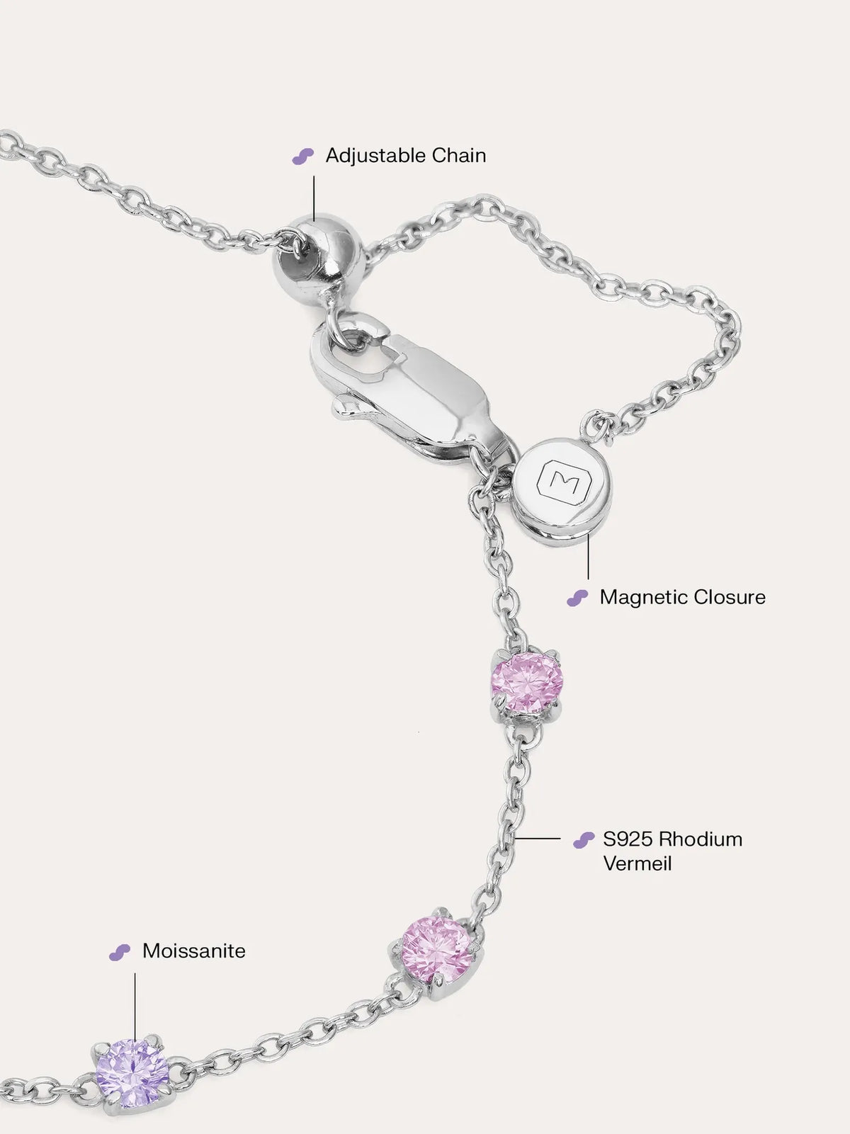 Lilac Sunset Moissanite Station Bracelet