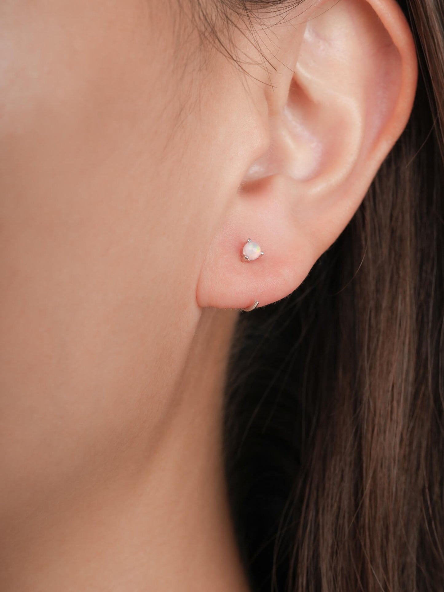 October Birthstone Mini Hoop Earrings - Opal