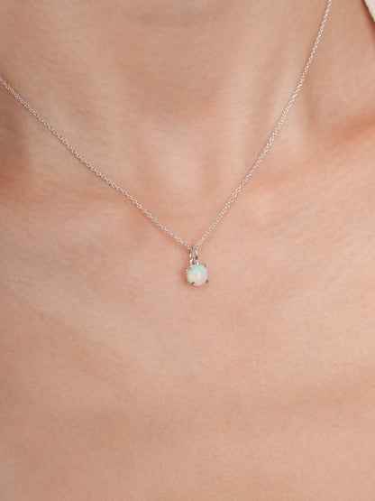 October Birthstone Necklace Opal S925 Silver Rhodium (2) – Mondays Made Flower & Birthstone Jewelry Singapore