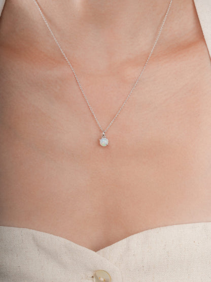 October Birthstone Necklace Opal S925 Silver Rhodium (3) – Mondays Made Flower & Birthstone Jewelry Singapore