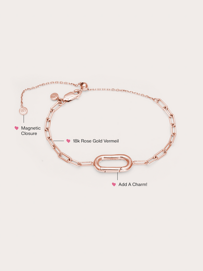 Paper Clip Charm Bracelet 18K Rose Gold (4) – Mondays Made Flower & Birthstone Jewelry Singapore