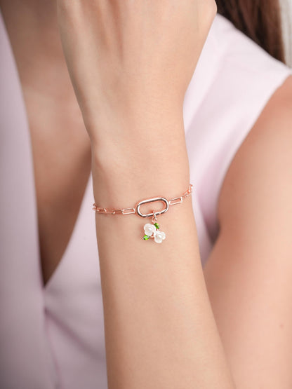 Paper Clip Charm Bracelet 18K Rose Gold (1) – Mondays Made Flower & Birthstone Jewelry Singapore