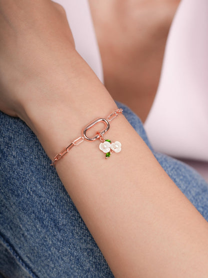 Paper Clip Charm Bracelet 18K Rose Gold (3) – Mondays Made Flower & Birthstone Jewelry Singapore