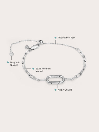 Paper Clip Charm Bracelet S925 Silver Rhodium (3) – Mondays Made Flower & Birthstone Jewelry Singapore