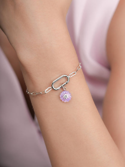 Paper Clip Charm Bracelet S925 Silver Rhodium (4) – Mondays Made Flower & Birthstone Jewelry Singapore