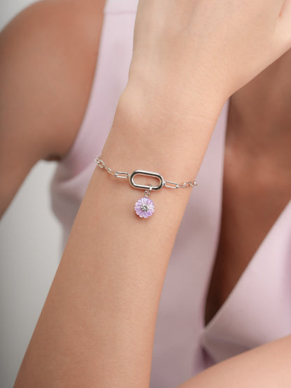 Paper Clip Charm Bracelet S925 Silver Rhodium (5) – Mondays Made Flower & Birthstone Jewelry Singapore