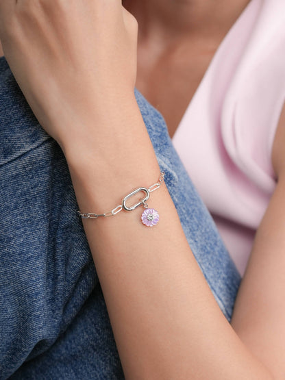 Paper Clip Charm Bracelet S925 Silver Rhodium (6) – Mondays Made Flower & Birthstone Jewelry Singapore