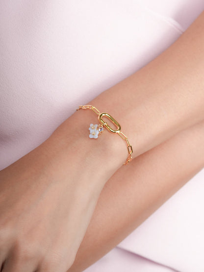 Paper Clip Charm Bracelet 18K Gold (4) – Mondays Made Flower & Birthstone Jewelry Singapore