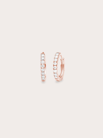 Pave Moissanite Huggie Earrings 18K Rose Gold (1) – Mondays Made Flower & Birthstone Jewelry Singapore