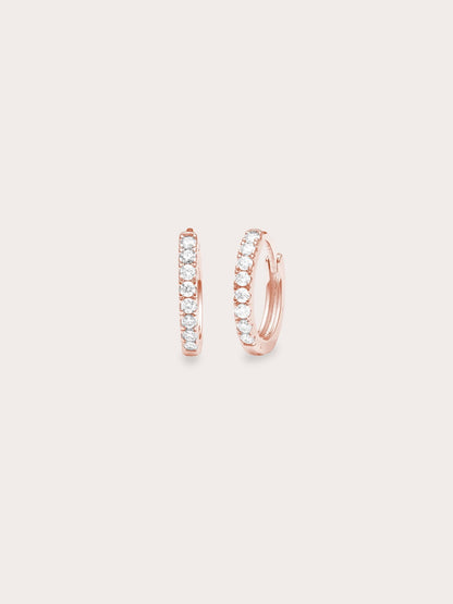 Pave Moissanite Huggie Earrings 18K Rose Gold (1) – Mondays Made Flower & Birthstone Jewelry Singapore