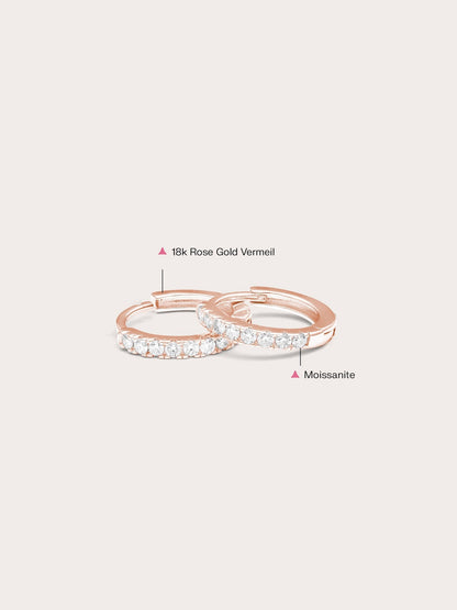 Pave Moissanite Huggie Earrings 18K Rose Gold (2) – Mondays Made Flower & Birthstone Jewelry Singapore