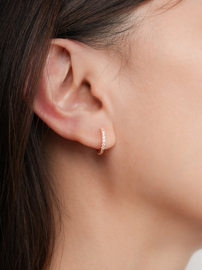 Pave Moissanite Huggie Earrings 18K Rose Gold (4) – Mondays Made Flower & Birthstone Jewelry Singapore