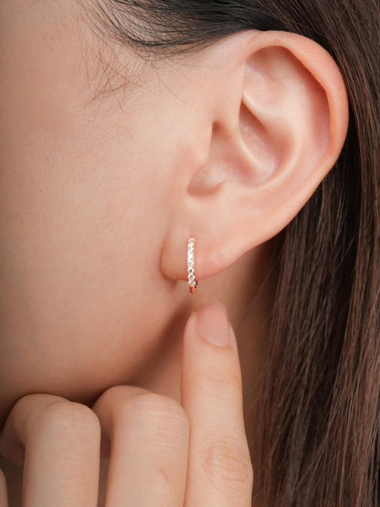 Pave Moissanite Huggie Earrings 18K Rose Gold (5) – Mondays Made Flower & Birthstone Jewelry Singapore