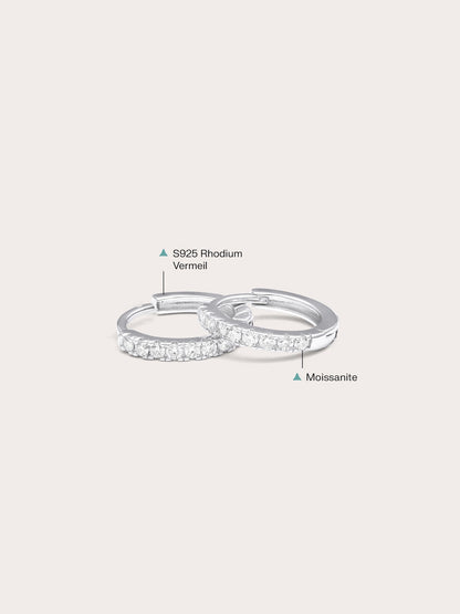 Pave Moissanite Huggie Earrings S925 Silver Rhodium (2) – Mondays Made Flower & Birthstone Jewelry Singapore