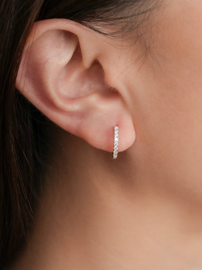 Pave Moissanite Huggie Earrings S925 Silver Rhodium (3) – Mondays Made Flower & Birthstone Jewelry Singapore
