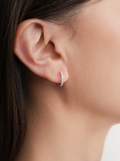 Pave Moissanite Huggie Earrings S925 Silver Rhodium (4) – Mondays Made Flower & Birthstone Jewelry Singapore