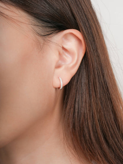 Pave Moissanite Huggie Earrings S925 Silver Rhodium (5) – Mondays Made Flower & Birthstone Jewelry Singapore