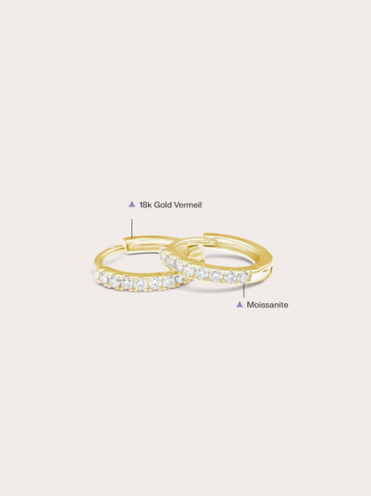 Pave Moissanite Huggie Earrings 18K Gold (2) – Mondays Made Flower & Birthstone Jewelry Singapore