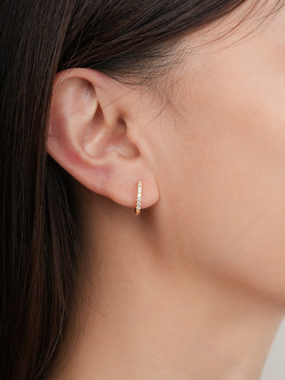 Pave Moissanite Huggie Earrings 18K Gold (3) – Mondays Made Flower & Birthstone Jewelry Singapore