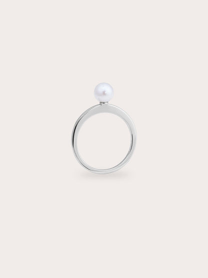 Pearl Ring S925 Silver Rhodium Side View – Mondays Made Flower & Birthstone Jewelry Singapore