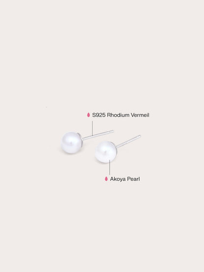 Pearl Studs L S925 Silver Rhodium Flat – Mondays Made Flower & Birthstone Jewelry Singapore
