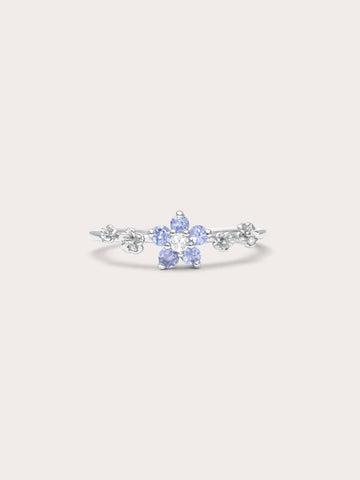 Periwinkle Blossom Ring S925 Silver Rhodium (1) – Mondays Made Flower & Birthstone Jewelry Singapore