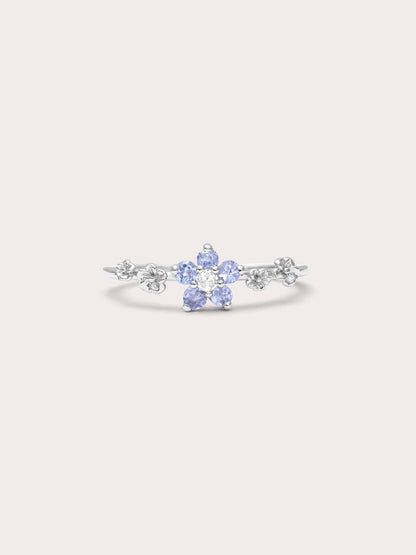 Periwinkle Blossom Ring S925 Silver Rhodium (1) – Mondays Made Flower & Birthstone Jewelry Singapore